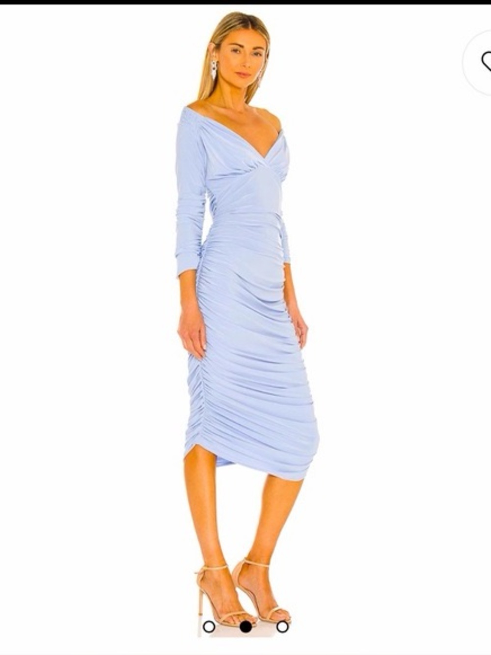 Norma Kamali light Blue Ruched Off-Shoulder Midi Dress - Size Small